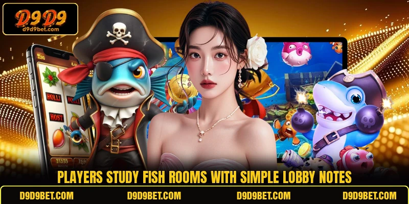 Players study Fish rooms with simple lobby notes Players study Fish rooms with simple lobby notes